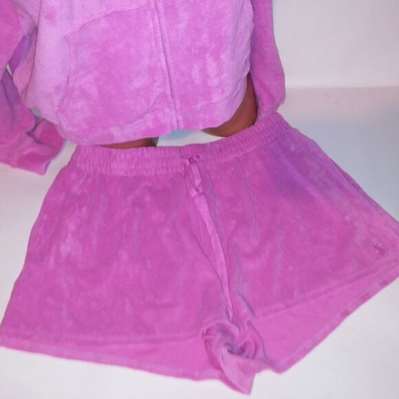 Victoria Secret PINK Lounge Set Hoodie & Shorts XL Pink Terry Cloth Zip Up Pocke - Picture 3 of 16